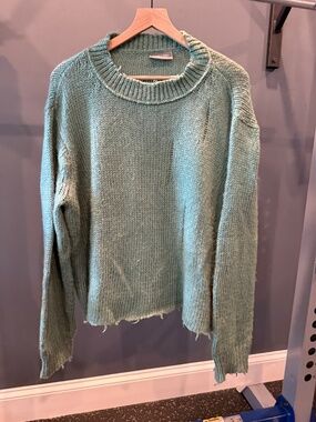 Wooden Ships Sage Green Distressed Knit Sweater Oversized Boho
